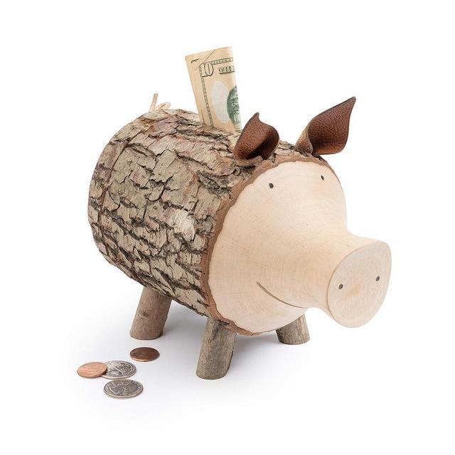 Forest Decor Wood Piggy Bank, Handcrafted Money Savings Bank, Coin Piggy Bank for Adults and Kids, Pig Lovers Gift, Handmade Bank (Small)