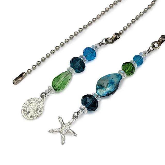 Ceiling Fan Light Pull Chain Set Starfish Sand Dollar Aqua