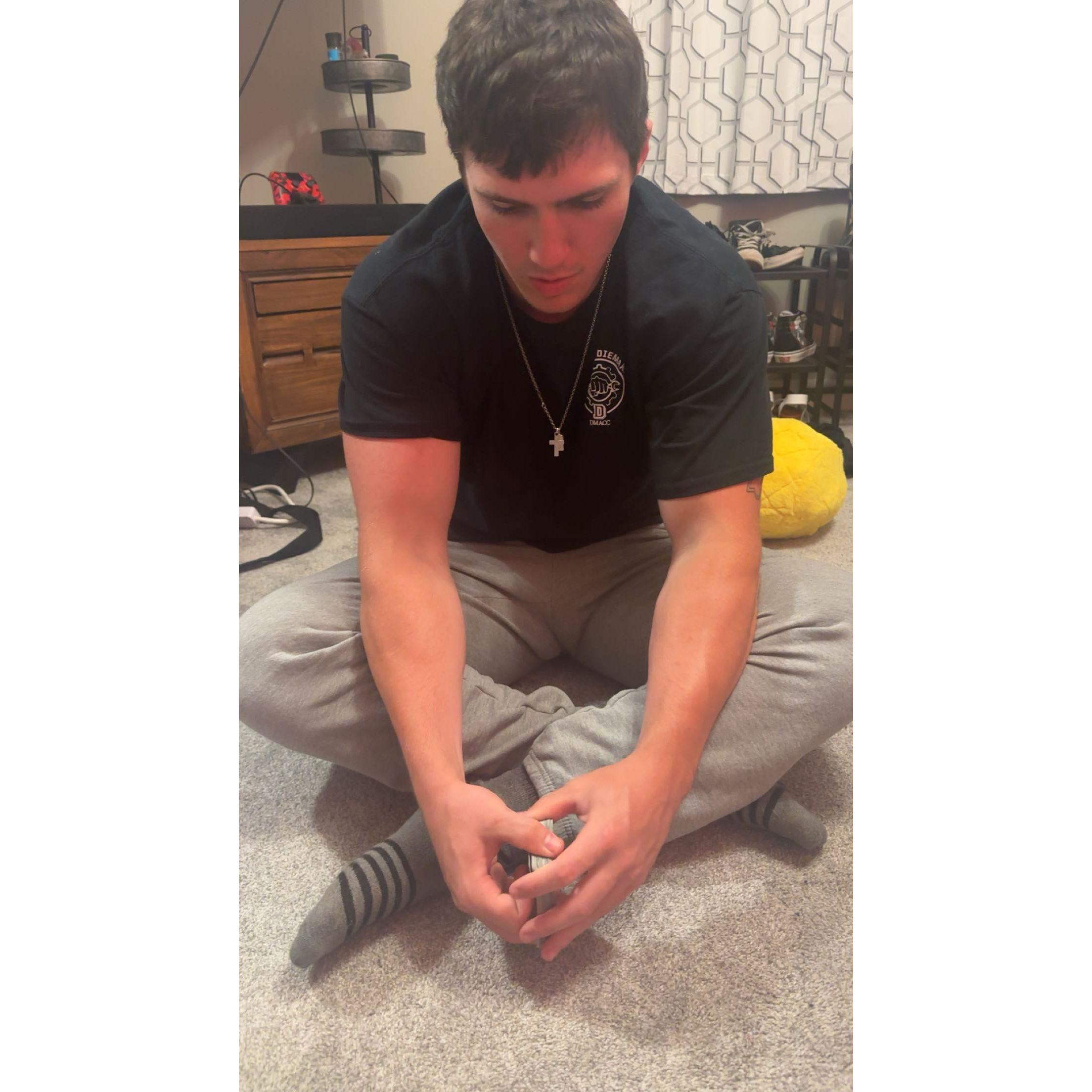 The first time we hung out at my house, Teaching me how to play Jin Rummy