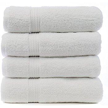 Luxury Hotel & Spa Bath Towel 100% Genuine Turkish Cotton, 27" x 54" ,Set of 4,White