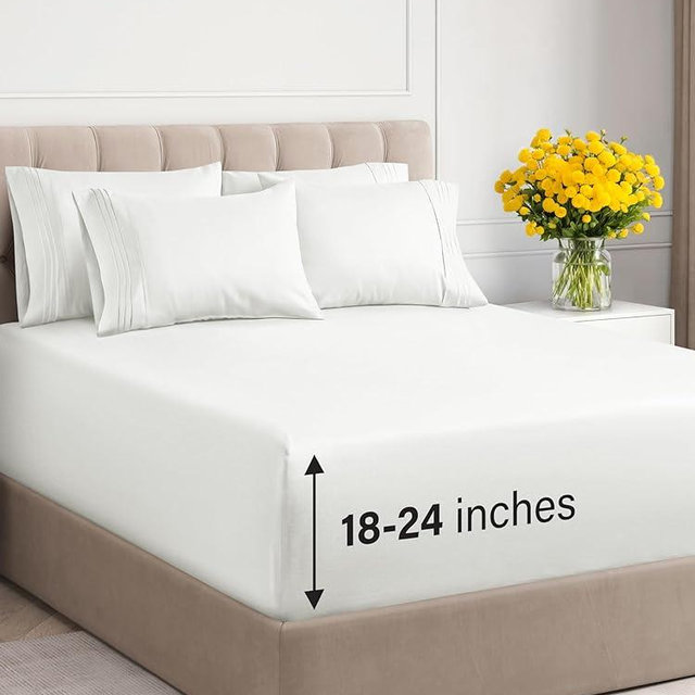 Extra Deep Cal King Sheet Set - 6 Piece Breathable & Cooling Sheets - Hotel Luxury Bed Sheets Set - Easy Fit - Soft, Wrinkle Free & Comfy Sheets Set - Antique White Sheet Set w/Extra Deep Pockets