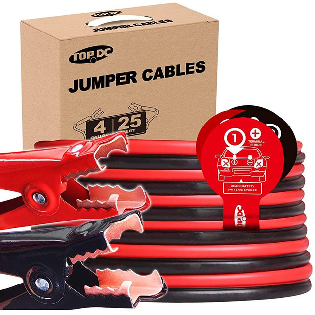 TOPDC Jumper Cables 4 Gauge 25 Feet Heavy Duty Booster Cables with Carry Box (Or Bag) (4AWG x 25Ft)