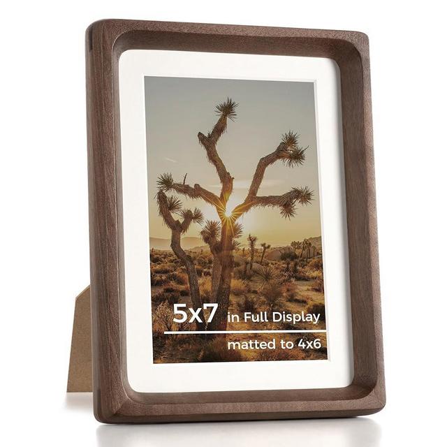 RICHFOCUS 5x7 Picture Frame USA-Sourced Natural Walnut Solid Wood Photo Frame Handcrafted Rounded Corner Wooden Frame with Real Glass Display Photos 4x6 with Mat or 5x7 Without Mat