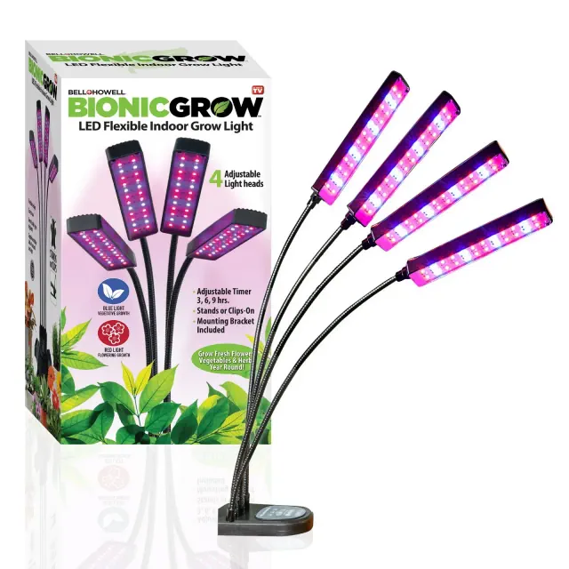 Bell + Howell Bionic Grow Light for Indoor Plants 4 Heads Grow Lamp with Full Spectrum Light