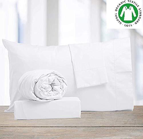 SOL Organics Hotel Luxury 600 Thread Count 100% Organic Cotton 4-Piece Bed Sheet Set Fits Mattress Upto 16'' Deep Pocket Sateen Weave, Breathable Soft Cotton (Queen 60x80, White Solid)