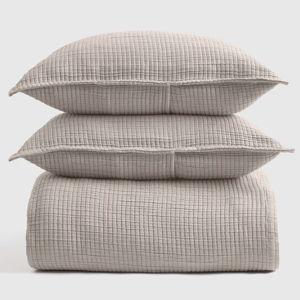 Organic Ribbed Cotton Coverlet Set - Sand