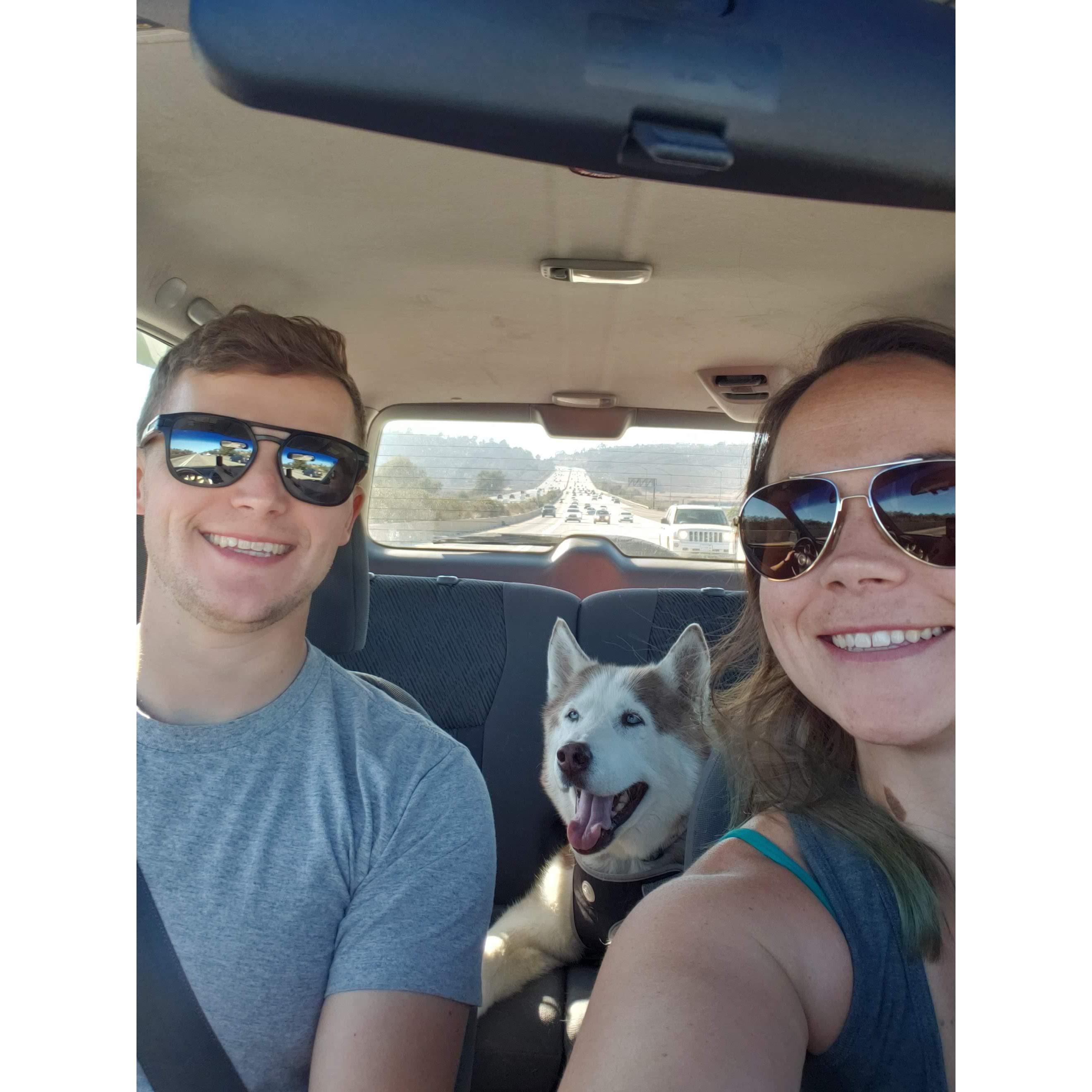 In the car with Roman, our first dog