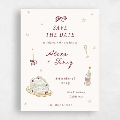 Beige Typography Wedding Save the Date - Moire Portrait