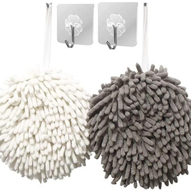 IvyMei 2 Pack Chenille Hand Towels,Hanging Kitchen Hand Towels,Bathroom Hand Towels with Loop,Quick Dry Cloths for Cleaning,Soft Absorbent Microfiber Hand Towels(Grey+White)