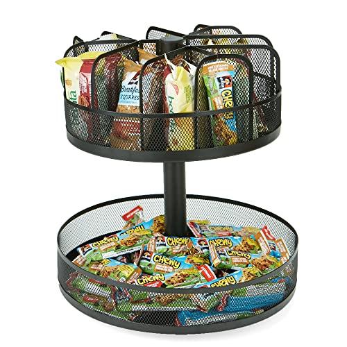 Mind Reader Lazy Susan 2 Tier Granola bar & Snack Organizer, 13.75 x 14.25 High, Metal Mesh