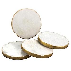 Thirstystone® White Marble Single Round Coaster with Gold Edge