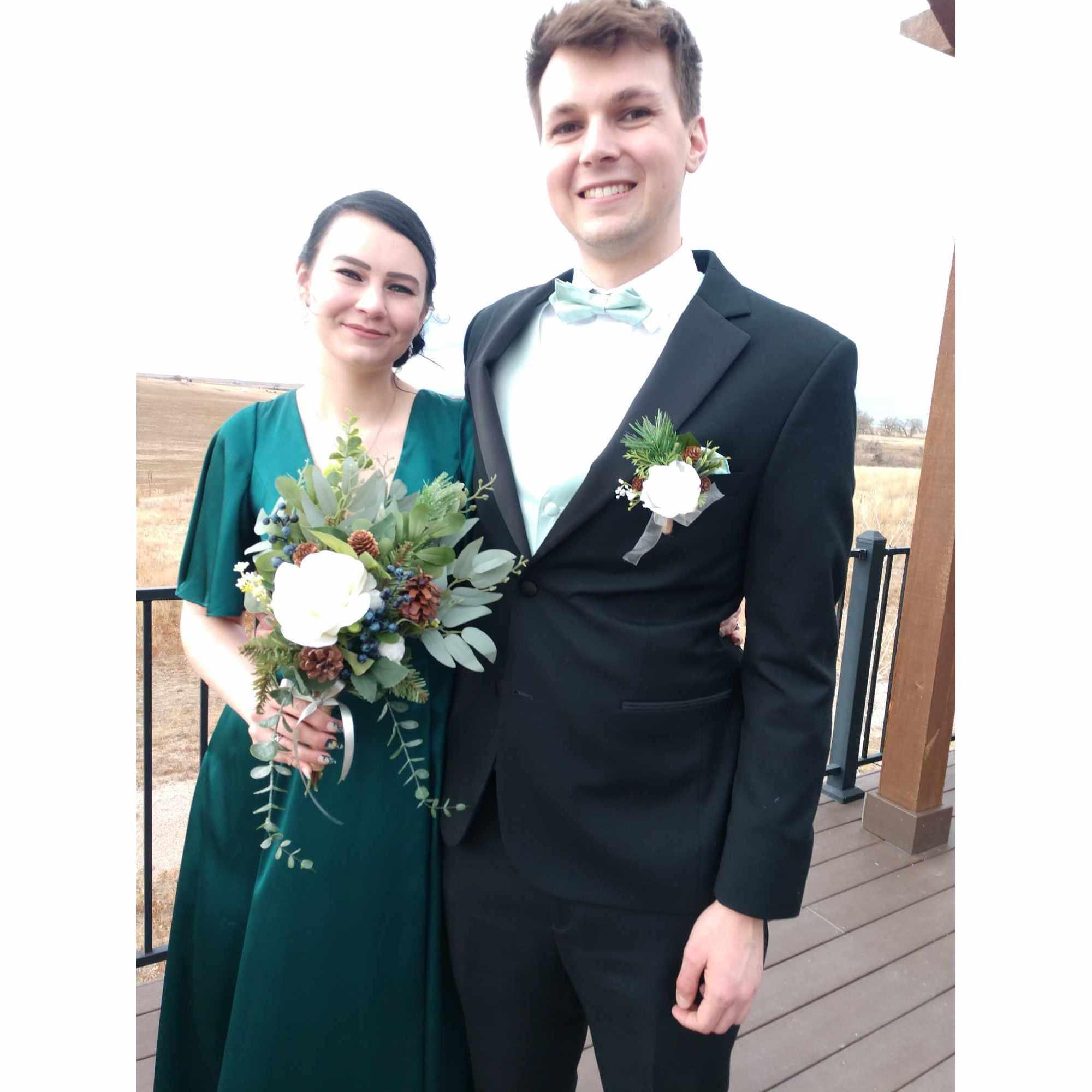 At our dear friend Bailey's wedding in December 2023, where Kendra was maid of honor and Zander officiated
