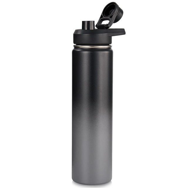 Fijinhom 24 oz Insulated Water Bottle with Handle, 304 Stainless Steel Water Bottles with Wide Mouth, Double Wall Vacuum Sports Water Bottle, BPA Free, Keep Cold and Hot, Black/Gray