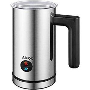 Aicok Milk Frother, Stainless Steel Electric Milk Steamer with Hot or Cold Milk, Non-Stick Coating, Silent Operation, Milk Warmer for Coffee, Latte, Cappuccino, Silver