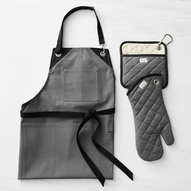 Williams Sonoma Grilling Apron, Oven Mitt, and Potholder Bundle, Charcoal