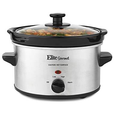 Elite Gourmet MST-275XS Electric Slow Cooker, Adjustable Temp, Entrees, Sauces, Stews & Dips, Dishwasher Glass Lid & Ceramic Pot, 2Qt Capacity, Stainless Steel