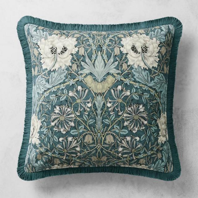 Morris & Co Honeysuckle and Tulip Pillow, 22" X, 22", Teal Blue