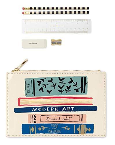 Kate Spade New York Pencil Pouch Including 2 Pencils, Sharpener, Eraser,  and Ruler, Zipper Pouch for Organizing Office Supplies