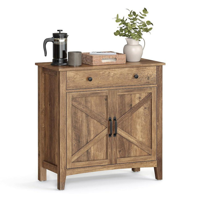 VASAGLE Coffee Bar Cabinet, Kitchen Storage Cabinet with a Drawer, Farmhouse Cabinet Sideboard with Adjustable Shelf for Kitchen, Honey Brown UBBK341K01