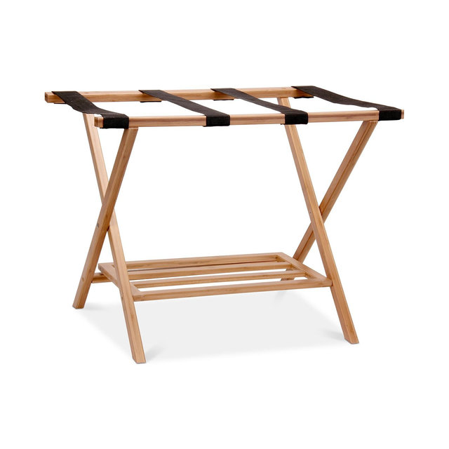 Household Essentials Bamboo Luggage Rack with Tray