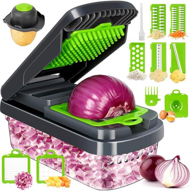 Vegetable Chopper,12 in 1 Multifunctional Food Chopper,7 Blade Veggie Chopper, Chopper Vegetable Cutter for Salad Potato Carrot Garlic,Kitchen Essential(Grey)