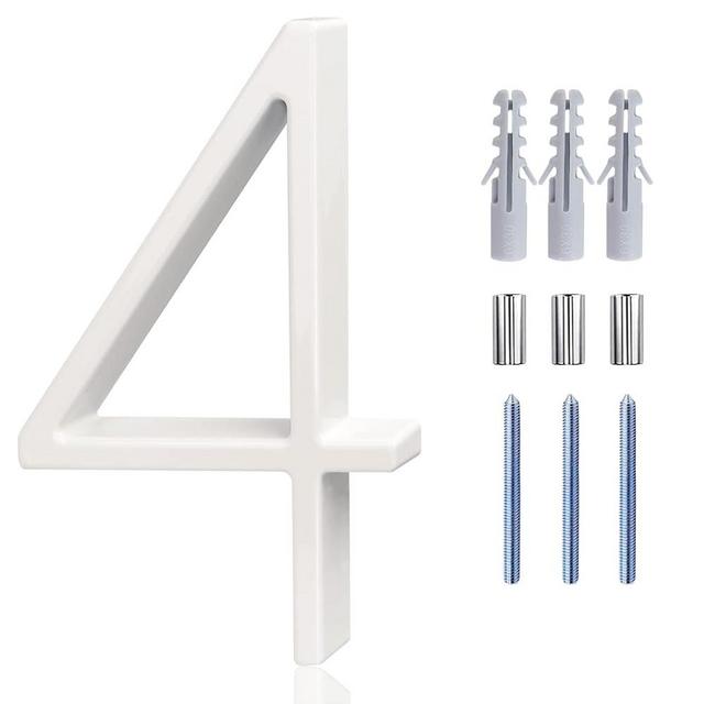 White Mailbox Numbers - 5 Inch Modern Floating House Numbers for Outside, Creats Attractive Interesting Shadows, High Gloss Number 4