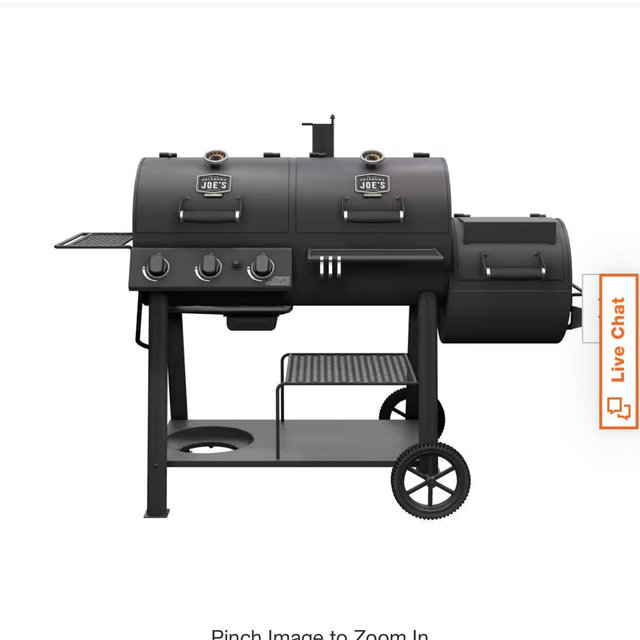 OKLAHOMA JOE'S Canyon Combo Dual Fuel 3-Burner Propane Gas and Charcoal Smoker and Grill with 1031 sq. in. Cooking Area in Black