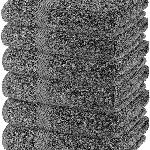 Wealuxe Cotton Bath Towels - 24x50 Inch - Lightweight Soft and Absorbent Gym Pool Towel - 6 Pack - Grey