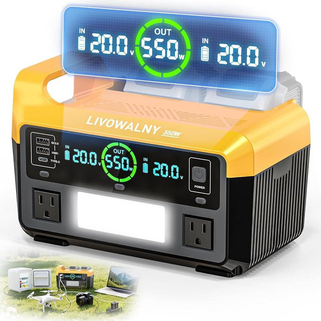 LIVOWALNY 550W Power Inverter Compatible with DeWALT 20V Battery, DC 20V to AC 110-120V Pure Sine Wave Power Station with 2 AC Outlets, 2 USB-A & 1 Type-C, for Camping Power Outage (Tool Only)