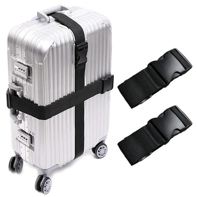 Darller 2 PCS Luggage Straps Suitcase Belts Adjustable Packing Straps Travel Accessories, Black