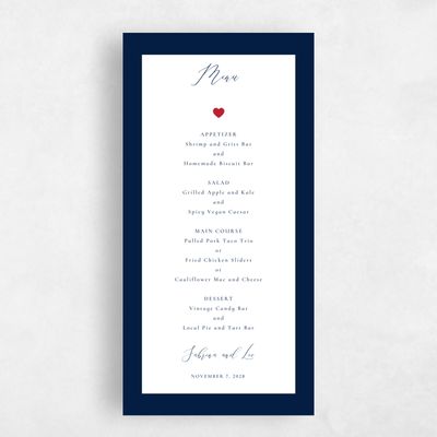 Navy, Blue Wedding Menu - Hartwell