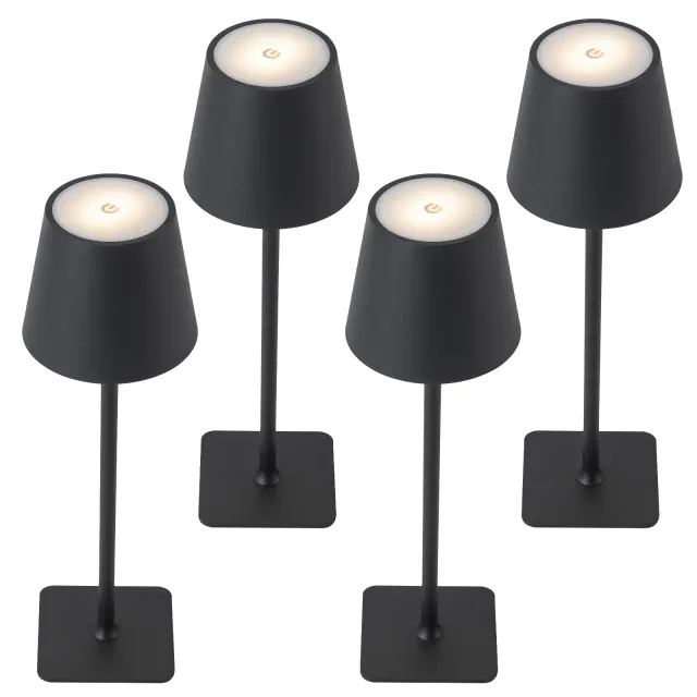 C Cattleya 4-Pack 14" Matte Black LED Cordless Table Lamp, 3CCT Dimmable Portable Desk Lamps