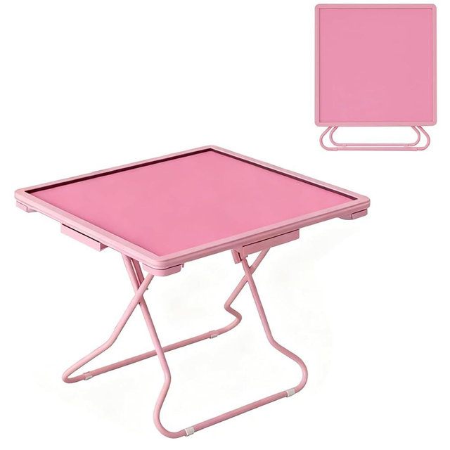 GregYoung Foldable Mahjong Table,35" Portable Square Folding Game Table with 4 Drawers and 4 Cup Holders,Suitable for Poker Cards, Mahjong, Board Games etc.(Pink)
