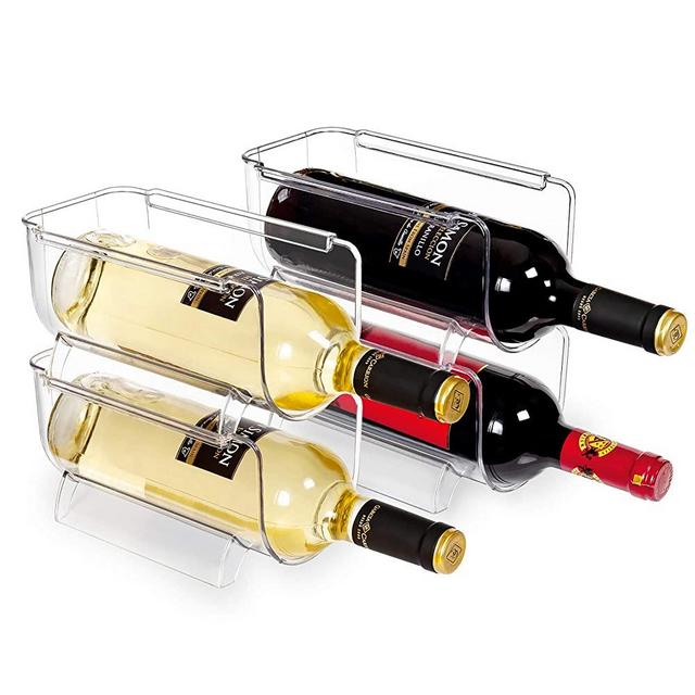 Vtopmart Refrigerator Wine and Water Bottle Holder, 4Pack Stackable Plastic Wine Rack Storage Organizer for Fridge, Cabniest, Pantry, Kitchen Countertops, Clear