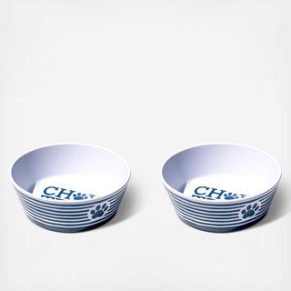 Chow Time Blue Stripe Medium Bowl, Set of 2