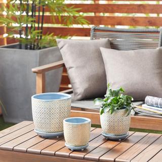 3-Piece Stoneware Diamond Planter Set