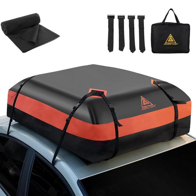 JOJOY LUX Car Rooftop Cargo Carrier Bag, 15 Cubic Feet Waterproof Heavy Duty 720D Car Roof Luggage Bag for All Vehicle with/Without Racks - Storage Bag, Anti-Slip Mat, Door Hooks