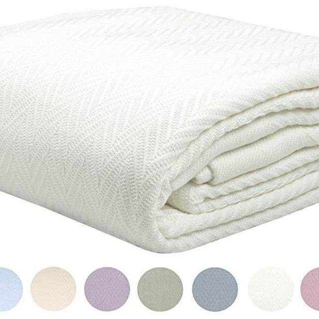 Threadmill Home Linen Herringbone Soft Breathable 100% Cotton Blanket King Size White