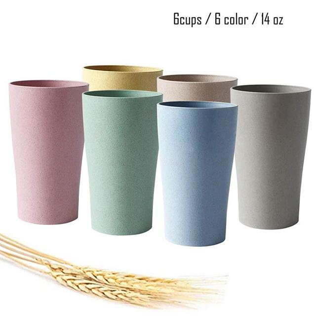 Greenandlife 400ml/14oz Set 6 Multicolor Mug for Coffee, Tea, Water, Milk, Juice, Wheat Straw Cup, Unbreakable,Non-toxin, BPA free and Healthy for Kids Children Toddler & Adult