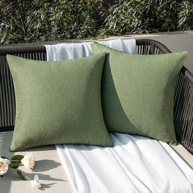 EMEMA Outdoor Throw Pillow Covers Decorative Farmhouse Square Pillowcases Waterproof Cushion Covers Cases for Patio Couch Garden Sofa Home Living Room Set of 2 20x20 Inch Gray Green