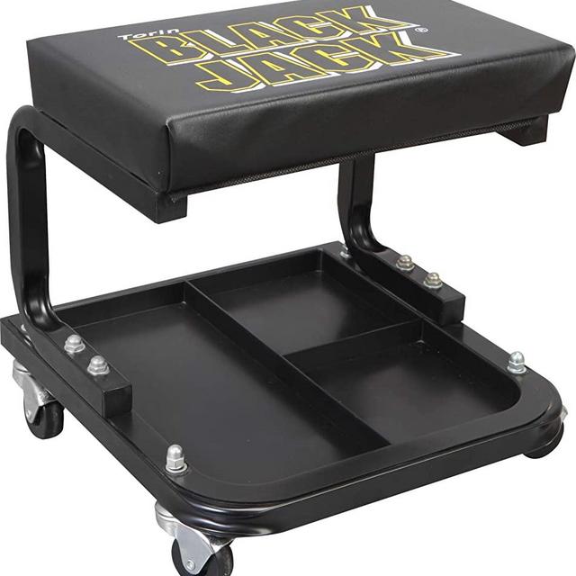 Torin TR6100W Blackjack Rolling Creeper Garage/Shop Seat: Padded Mechanic Stool with Tool Tray Storage, Black
