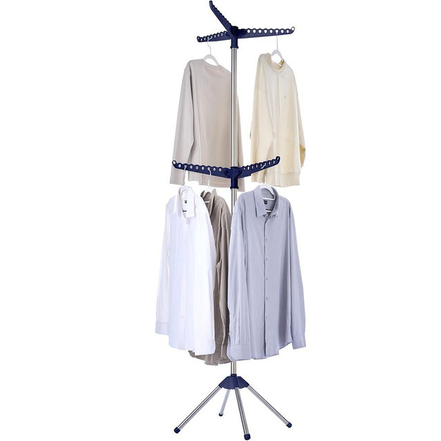 CASAMAYA Clothes Drying Rack Foldable, 74.8 inch 2 Tier Laundry Drying Rack with Rotating Clothes Rail for 54 Pieces of Clothes, Space Saving, Indoor, Stainless Steel, Blue and Silver CDR002Q01