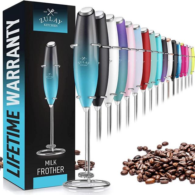 Zulay Original Milk Frother Handheld Foam Maker for Lattes - Whisk Drink Mixer for Coffee, Mini Foamer for Cappuccino, Frappe, Matcha, Hot Chocolate by Milk Boss (Marine)