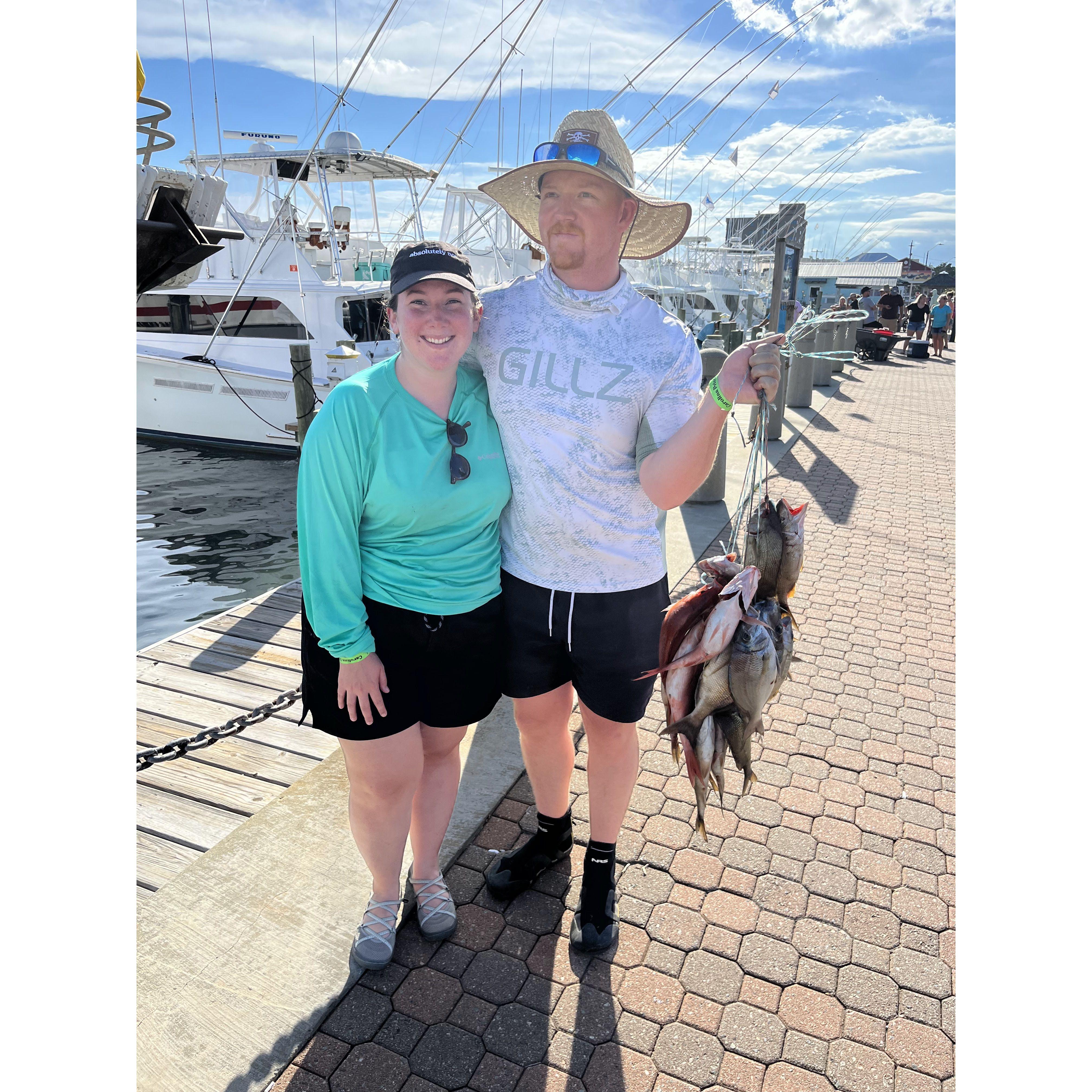 Our catch after deep sea fishing! Caleb fileted these for our dinner.