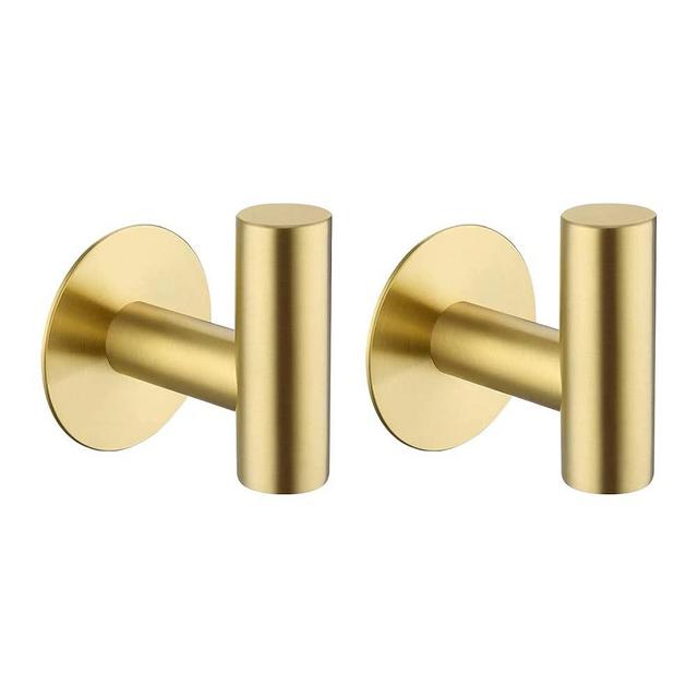 Bntuk Adhesive Hooks Towel Hooks for Bathroom, Stainless Steel Waterproof Shower Hook Towels Holders, Coat Hook for Hanging Clothes, Wall Hooks Stick on Bathroom or Kitchen - 2 Pack, Gold