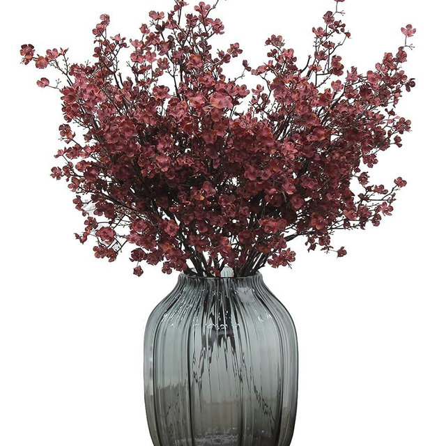 JAKY-Global Babys Breath Silk Burgundy Artificial Flowers 12 Bundle Fake Plants Farmhouse Decor Fall Stems Decoration Bouquets for DIY Home Garden (Burgundy Than Red)