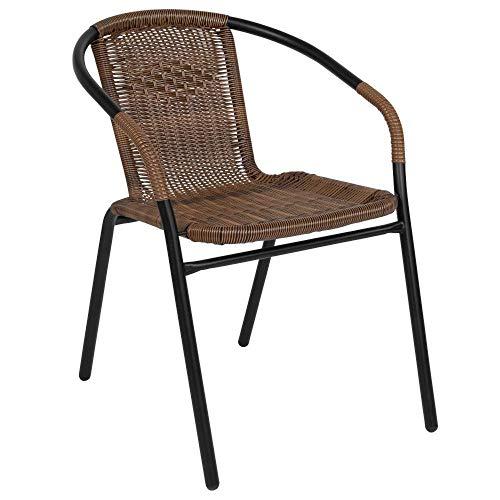 Flash Furniture 4 Pk. Medium Brown Rattan Indoor-Outdoor Restaurant Stack Chair