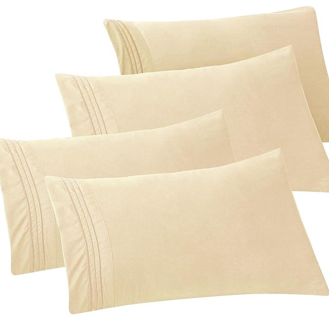 Elegant Comfort 4-PACK Solid Pillowcases 1500 Premium Hotel Quality Microfiber - Smooth Weave, Wrinkle and Stain Resistant, Easy Slip-On, 4-Piece Set, King Pillowcase, Cream