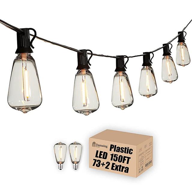Outdoor String Lights 150 FT Patio Lights String with 75 Dimmable ST38 Plastic LED Bulbs,Vintage Shatterproof Edison String Lights Waterproof for Bistro Balcony Backyard and Gazobos.