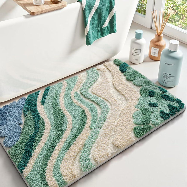 LUMI Beach Bathroom Rug Upgraded, Non Slip Bath Mat Quick Dry, Ultra Soft Washable Absorbent, Ocean Sea Theme Bath Rug for Shower Floor, Home Decor, Kids Room, Bathtub, 20"x32"